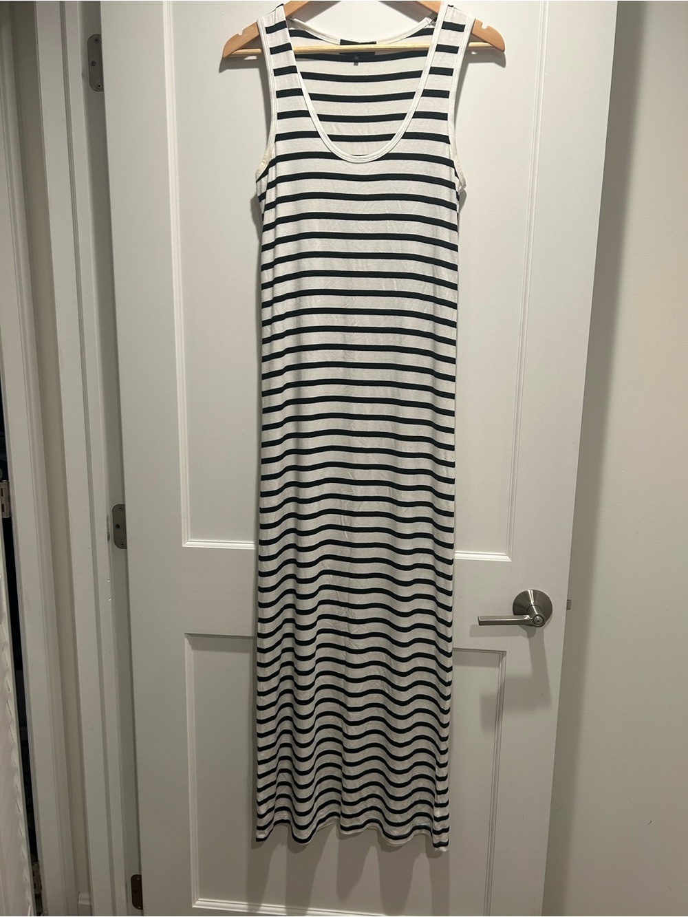 Hatch Black and White Striped Sleeveless Maternity Dress